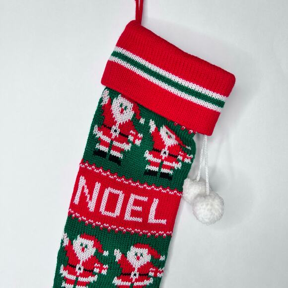 Vintage Knit Long Christmas Stocking 23" NOEL White Pom Poms - Picture 6 of 6